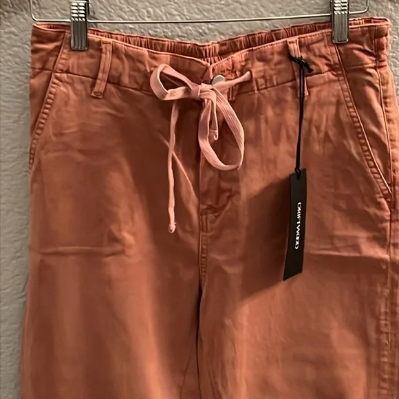 NWT Driftwood Mauve Embroidered Stitch Cuffed Leg Khaki Pants SZ M Drawstring - Picture 2 of 8